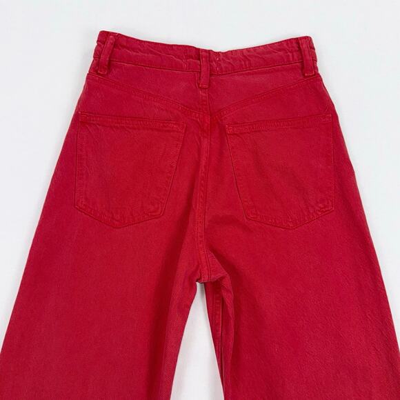 Zara Women's 90s Full Length Wide Leg Jean Size 4 Red Raw Hem - Picture 8 of 14